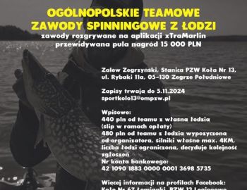 Ogólnopolskie Teamowe Zawody Spinningowe o Puchar Zalewu Zegrzyńskiego 2024